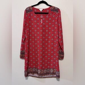 Women’s Red Printed Long Sleeve Dress